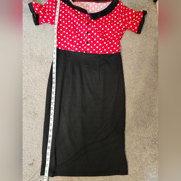 Vintage Cotton Casual Peter Pan Collar A-Line  Size Medium Red/Black - Picture 7 of 8